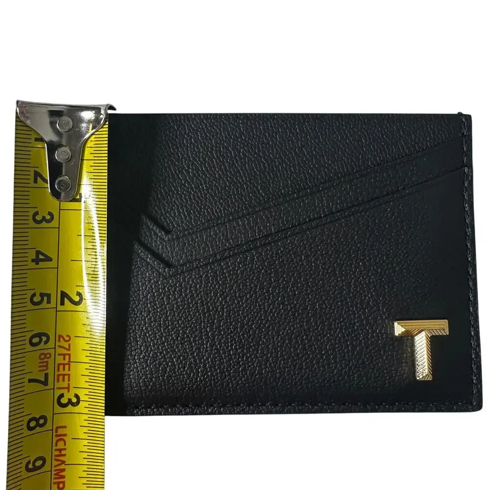 Tiffany & Co Black Leather Card Holder Wallet Gold T Logo Minimalist Luxury - Picture 10 of 11